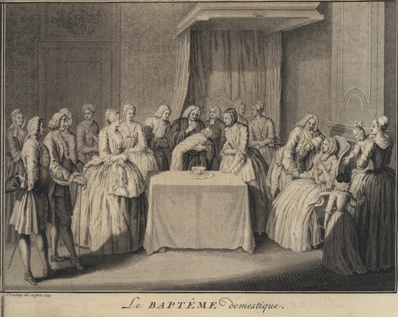 En husdåp (gravering) av Jakob van der Schley