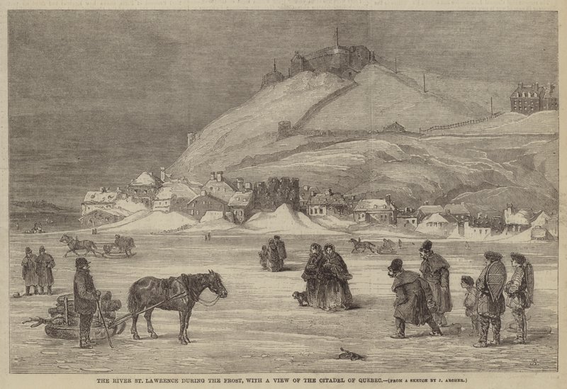 Elven St Lawrence under frosten, med utsikt over citadellet i Quebec av James Archer