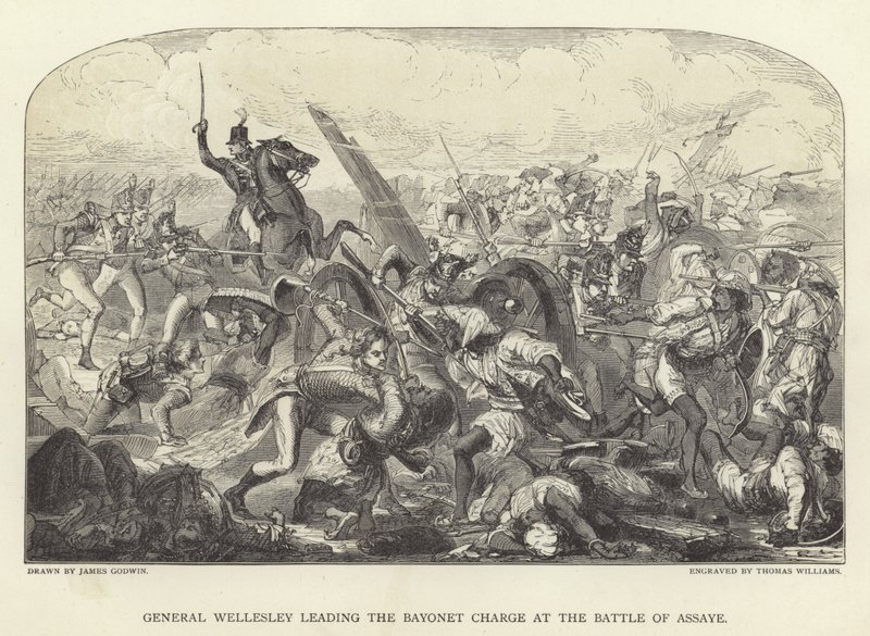 General Wellesley leder bajonettangrepet i slaget ved Assaye av James Godwin