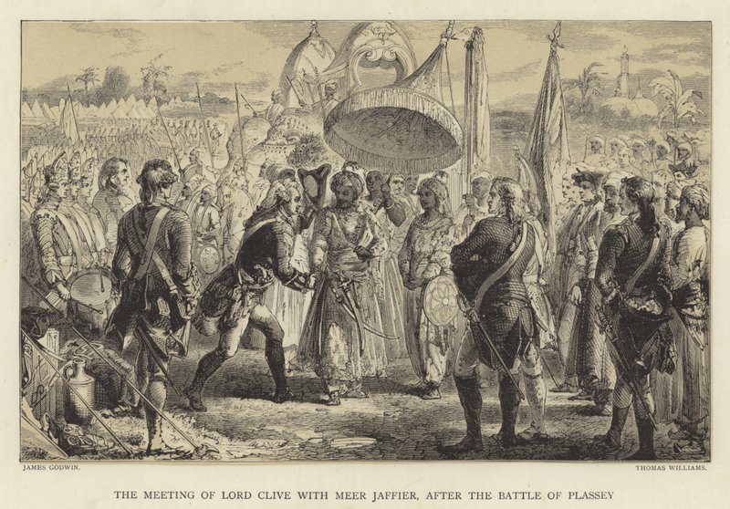 Møtet til Lord Clive med Meer Jaffier, etter slaget ved Plassey av James Godwin