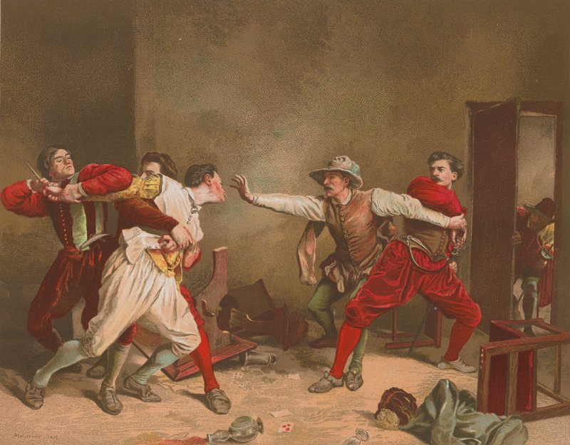 The Brawl (chromolitho) av Jean Louis Ernest Meissonier
