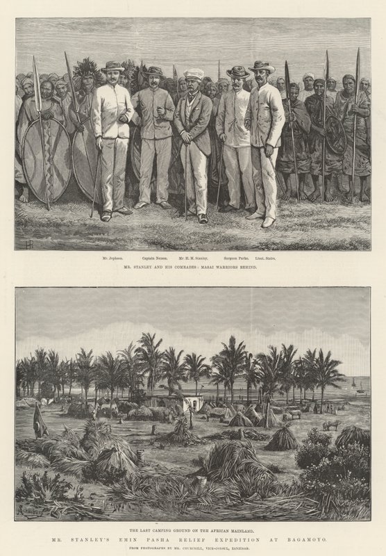 Mr Stanleys Emin Pasha hjelpeekspedisjon ved Bagamoyo av Johann Nepomuk Schonberg