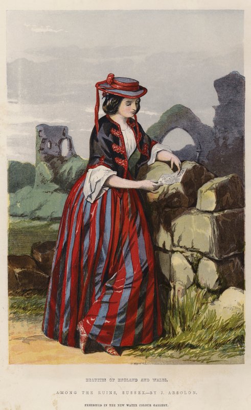Skjønnheter i England og Wales, blant ruinene, Sussex (chromolitho) av John Absolon