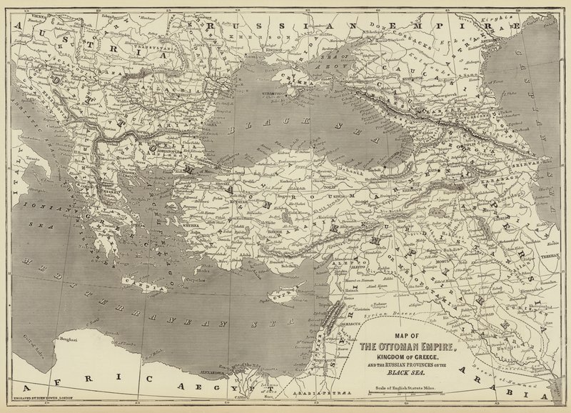 Kart over det osmanske riket, kongeriket Hellas og de russiske provinsene ved Svartehavet av John Dower