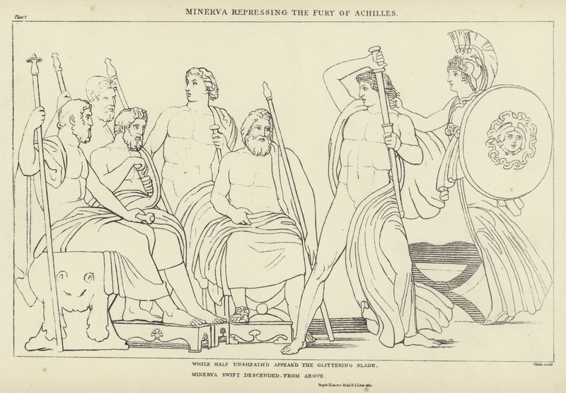 Minerva undertrykker Akilles raseri av John Flaxman