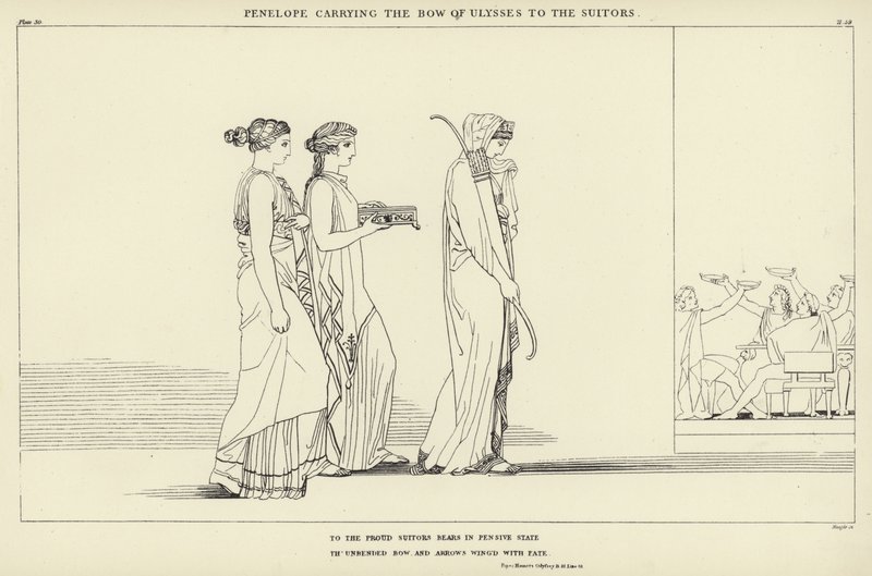 Penelope bærer buen av Ulysses til frierne av John Flaxman