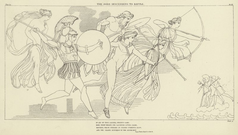 Gudene som stiger ned til kamp av John Flaxman