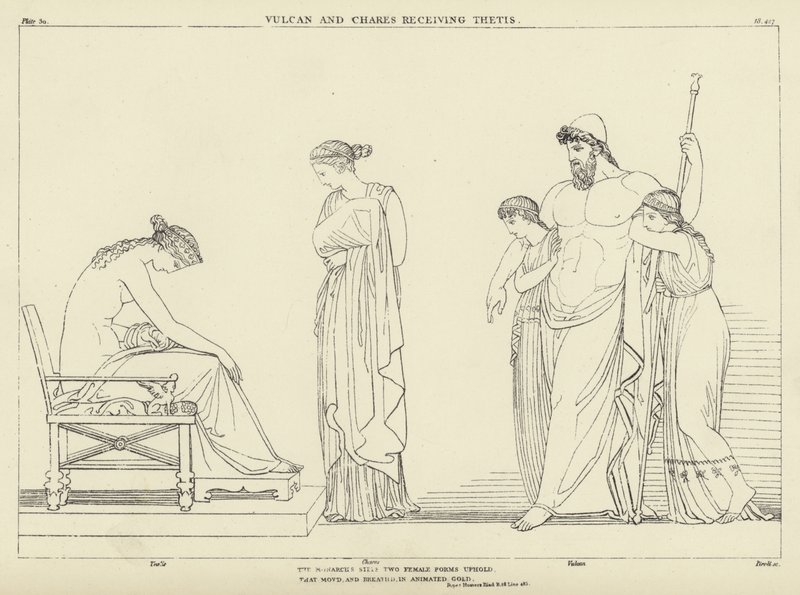 Vulcan og Chares mottar Thetis av John Flaxman