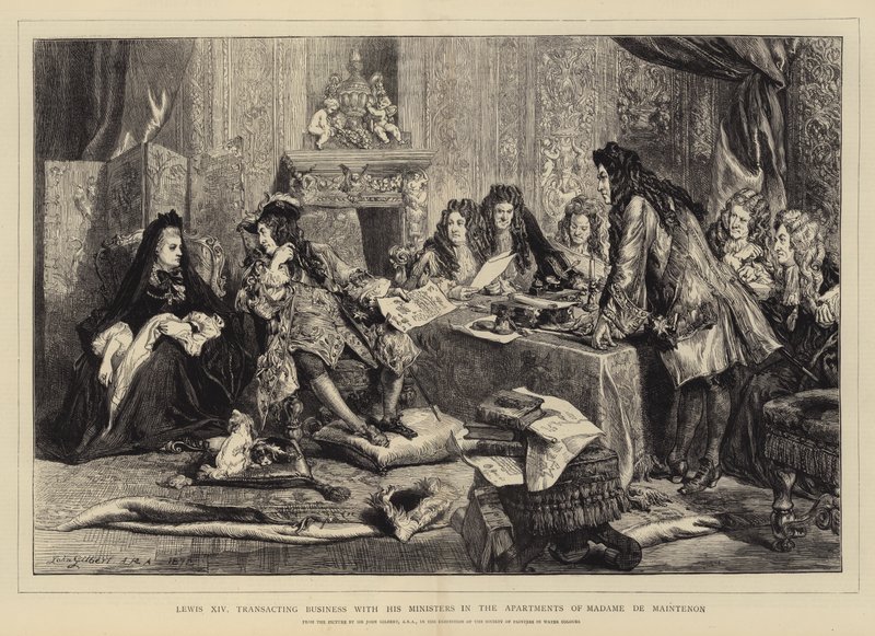 Louis XIV, handler med sine ministre i leilighetene til Madame de Maintenon av John Gilbert