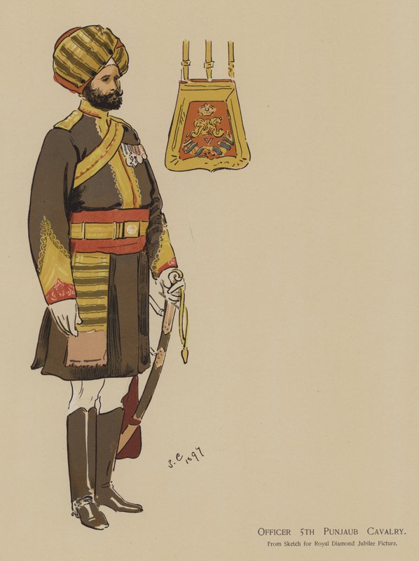 Offiser 5th Punjaub Cavalry (farge litho) av John (after) Charlton