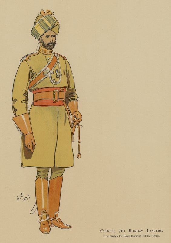 Offiser 7th Bombay Lancers (farge litho) av John (after) Charlton