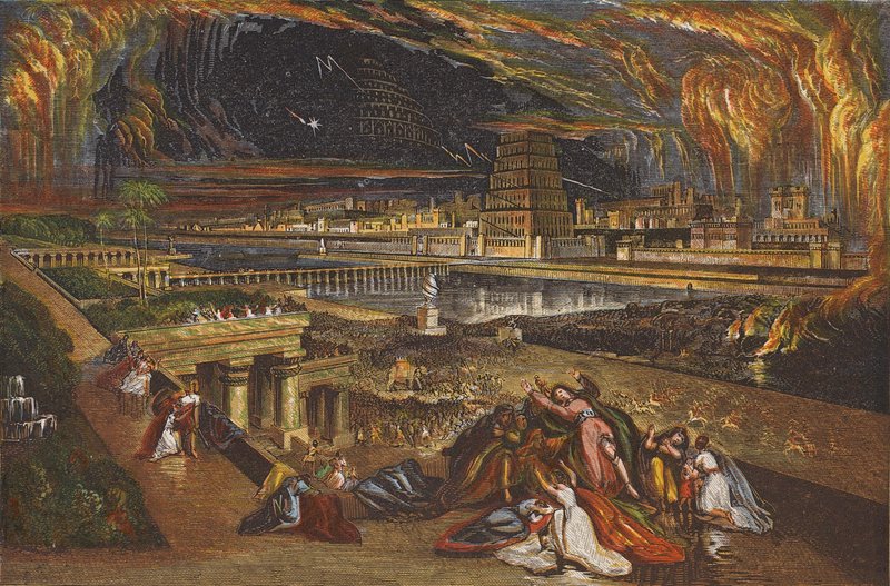 Fall of Babylon (farge litho) av John (after) Martin