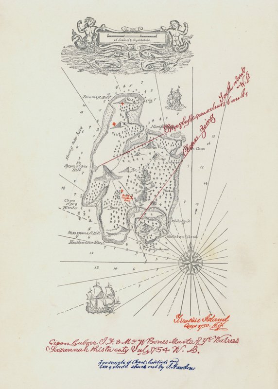 Kart for Treasure Island (farge litho) av John Cameron