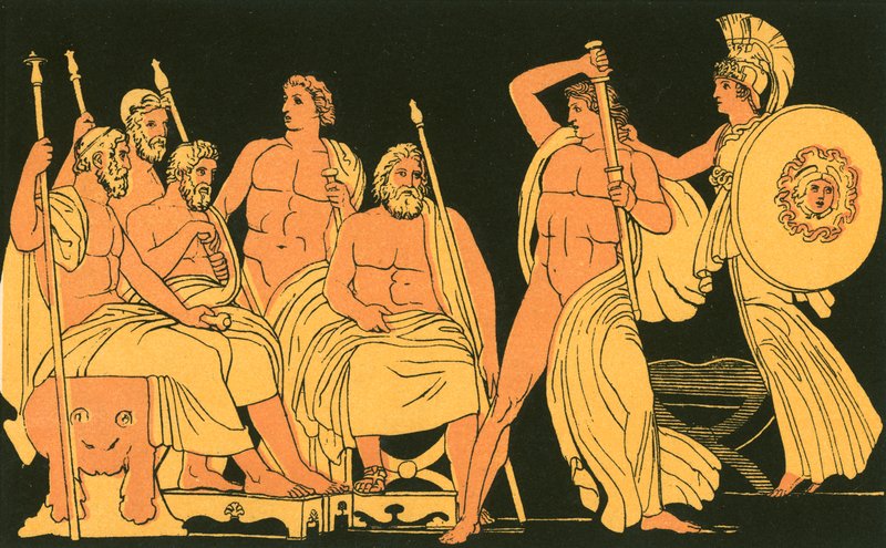 Athene undertrykker Akilles raseri av John Flaxman