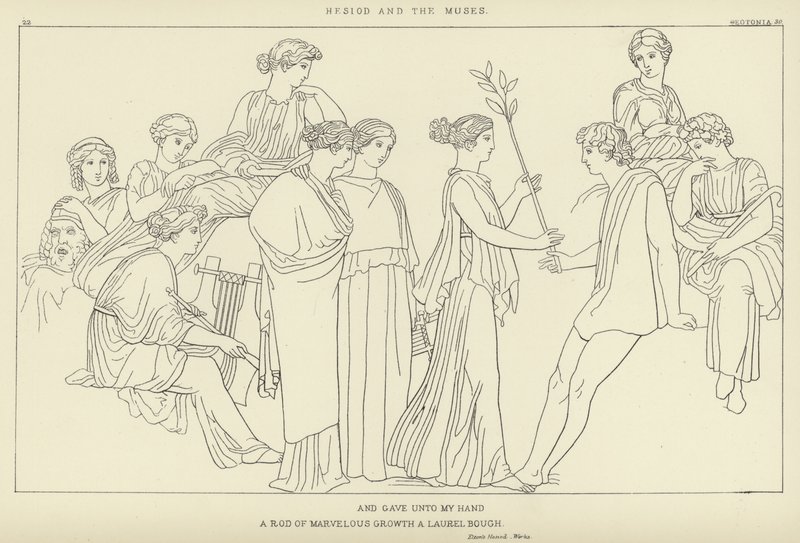 Hesiod og musene av John Flaxman
