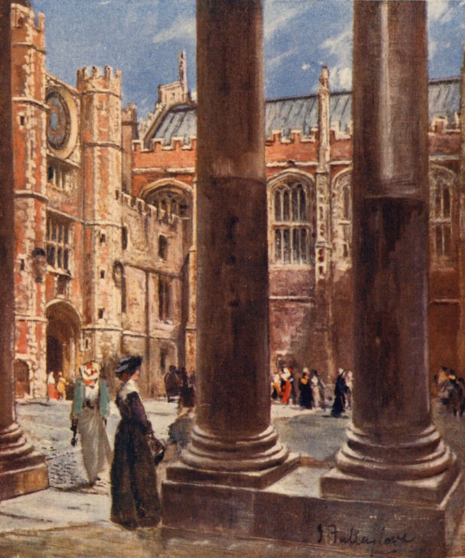 Clock Court, Hampton Court Palace (litho-farge) av John Fulleylove