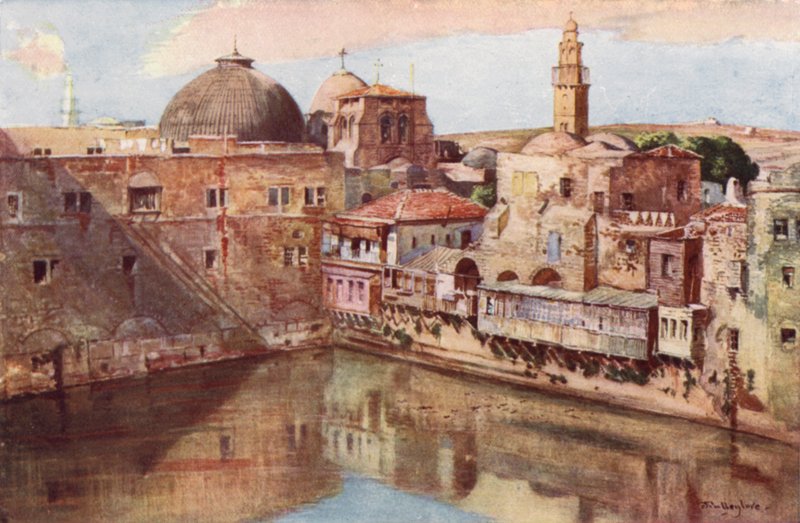 Jerusalem, Hiskias basseng (farge litho) av John Fulleylove