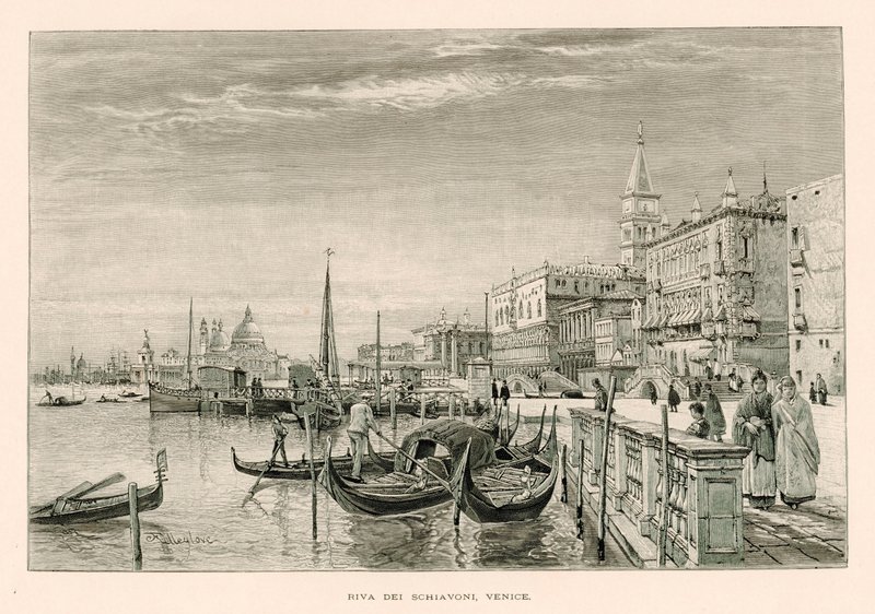 Riva dei Schiavoni, Venezia (litho) av John Fulleylove