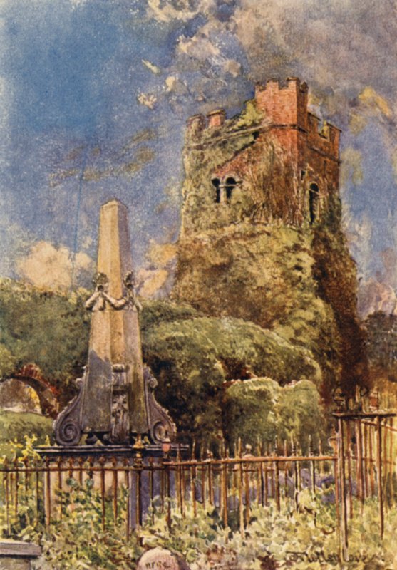 Ødelagt kirke i Stanmore (farge litho) av John Fulleylove