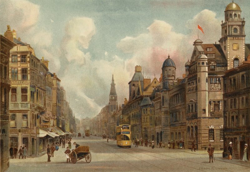 Liverpool: Dale Street, ser østover (farge litho) av John Glynn