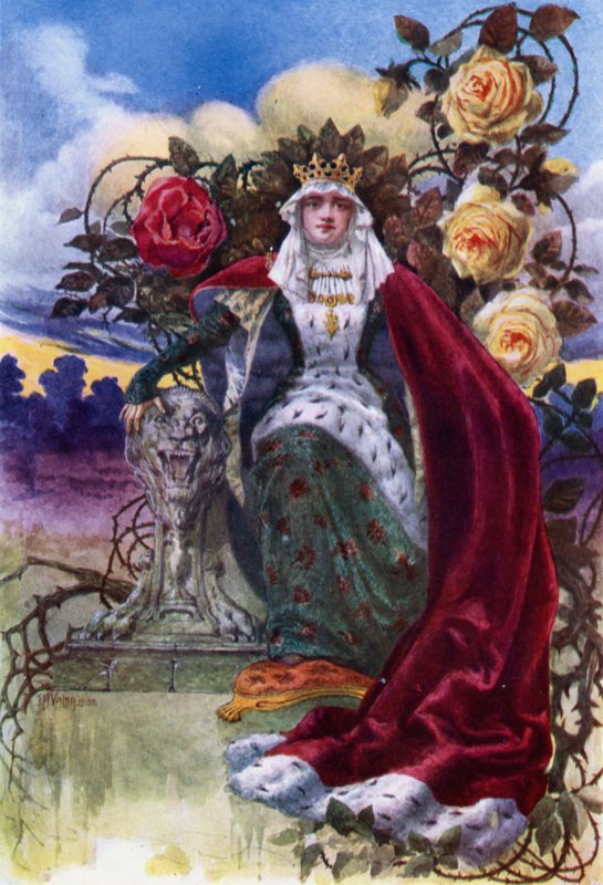 A Queen of Roses (farge litho) av John Harris Valda