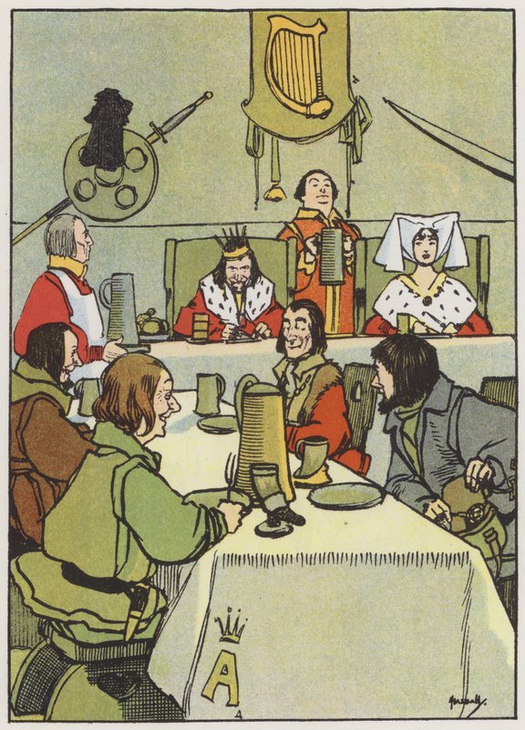 Etterbehandling av kongens pudding (farge litho) av John Hassall