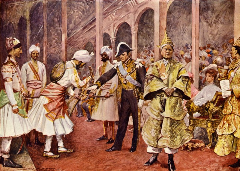 En durbar (fargelitho) av John Henry Frederick (after) Bacon