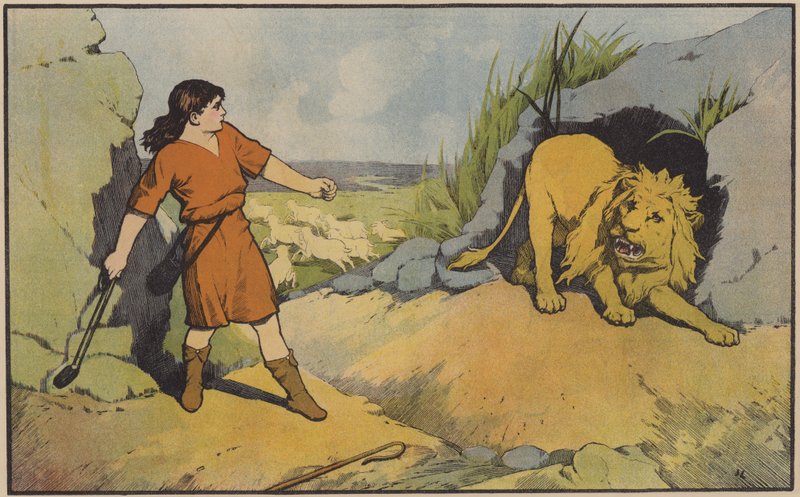 David, hyrdegutten, kjemper mot løven av John Lawson