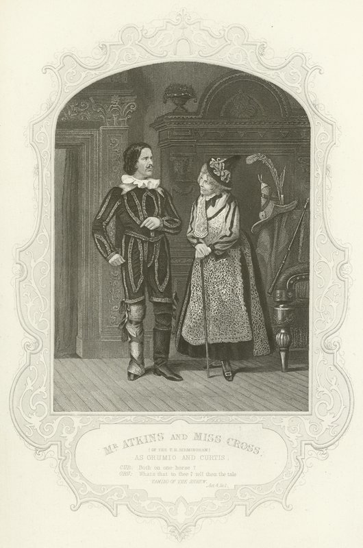 Mr Atkins og Miss Cross (fra T R Birmingham) som Grumio og Curtis, The Taming of the Shrew av Joseph Kenny Meadows