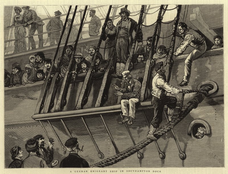 Et tysk emigrantskip i Southampton Dock av Joseph Nash