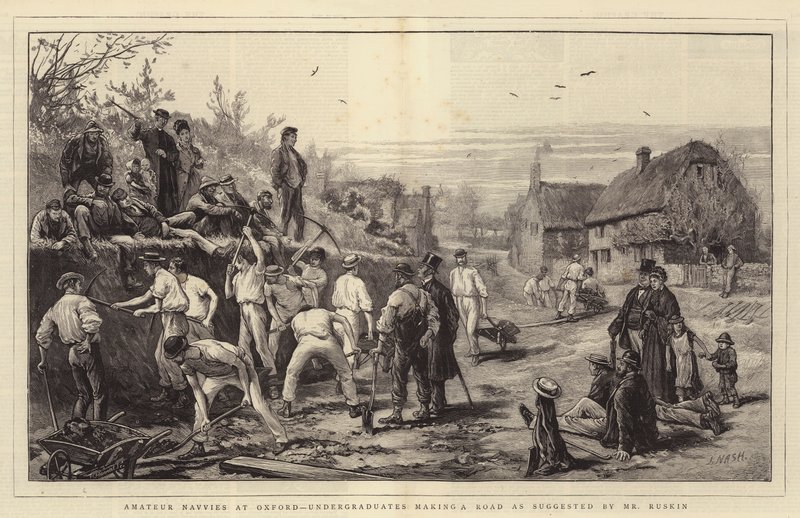 Amateur Navvies ved Oxford, studenter som gjør en vei som foreslått av Mr Ruskin av Joseph Nash