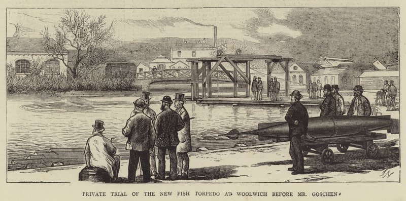 Privat rettssak av New Fish Torpedo i Woolwich før Mr Goschen av Joseph Nash