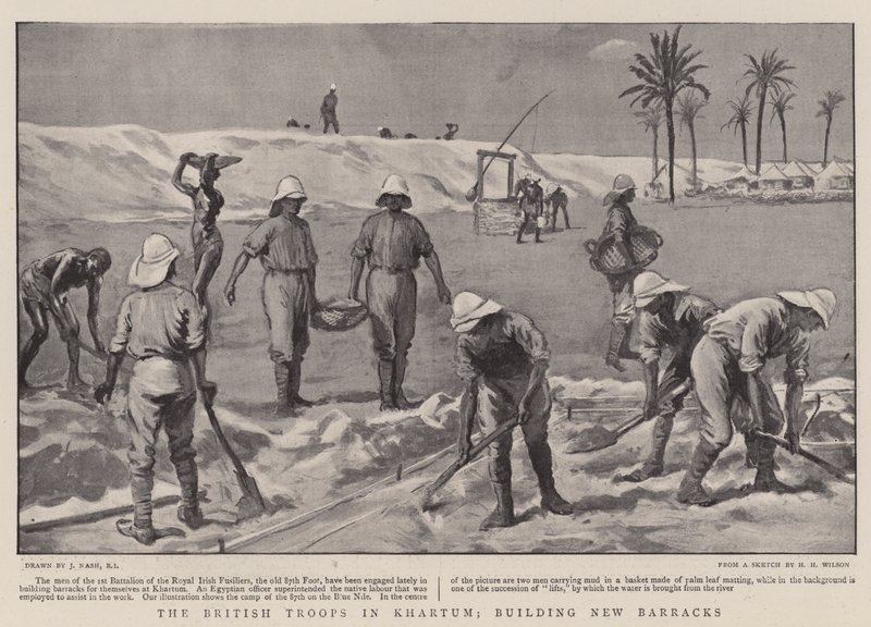 De britiske troppene i Khartoum bygger nye brakker av Joseph Nash