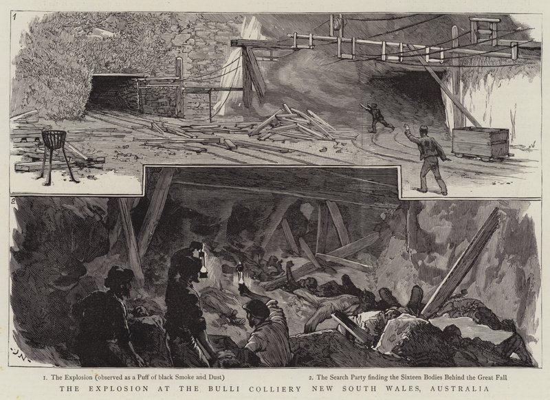 Eksplosjonen ved Bulli Colliery New South Wales, Australia av Joseph Nash
