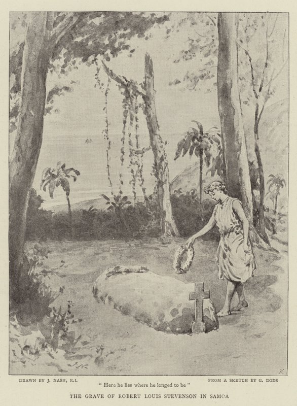 Graven til Robert Louis Stevenson i Samoa av Joseph Nash