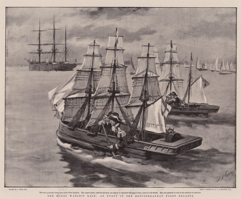 Model Warship Race, en begivenhet i Middelhavets flåte-regatta av Joseph Nash