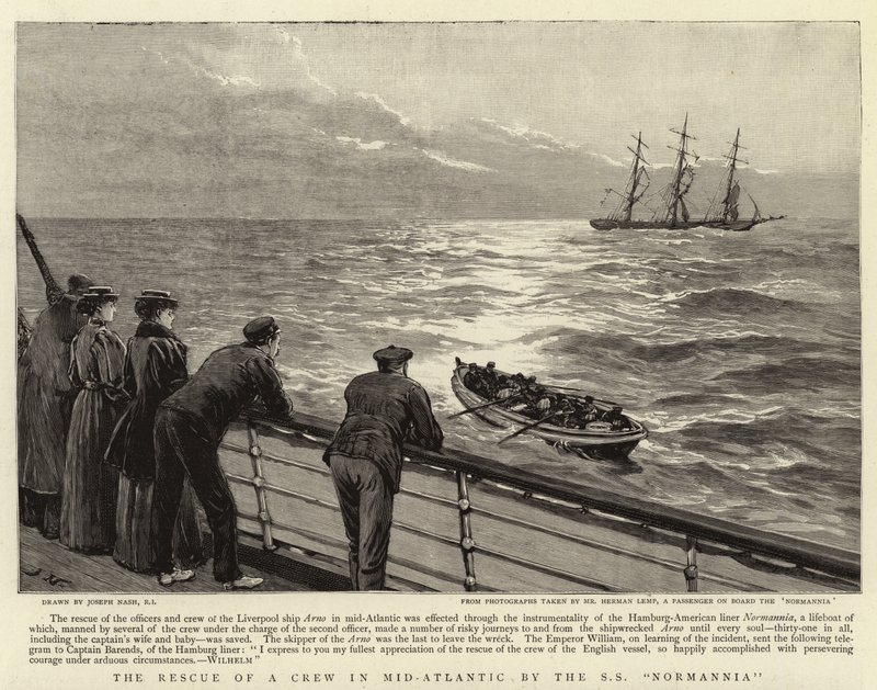 The Rescue of a Crew in Mid-Atlantic av S S Normannia av Joseph Nash