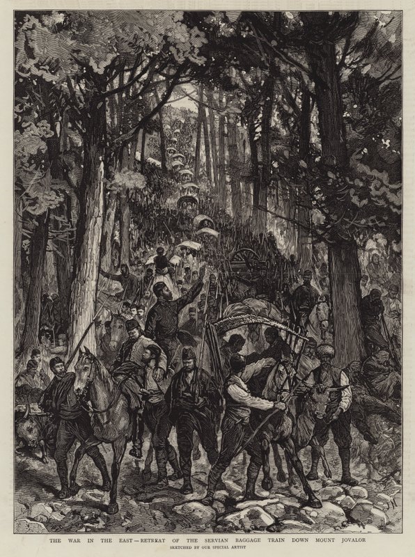 The War in the East, Retreat of the Servian Baggage Train ned Mount Jovalor av Joseph Nash