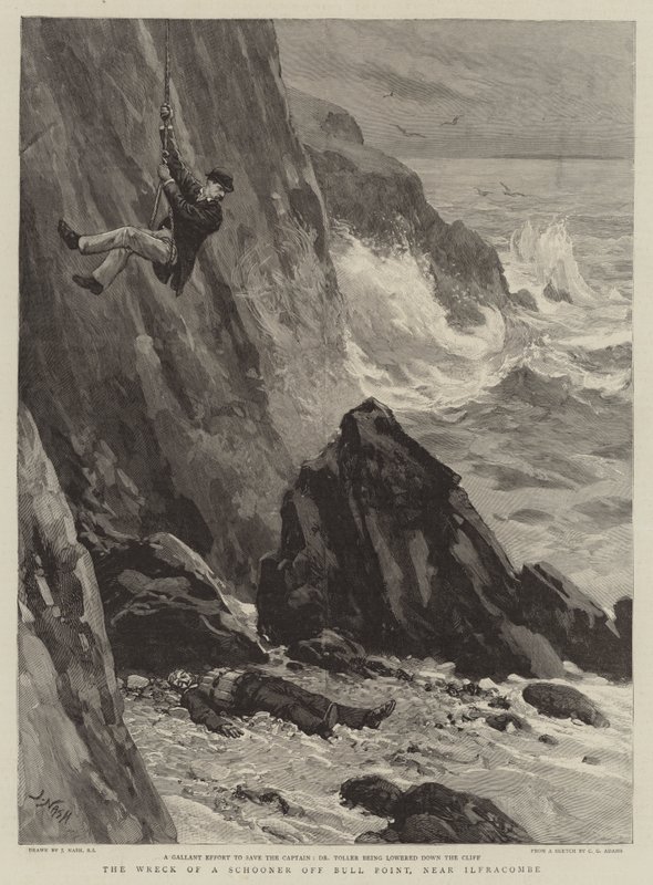 The Wreck of a Schooner utenfor Bull Point, nær Ilfracombe av Joseph Nash
