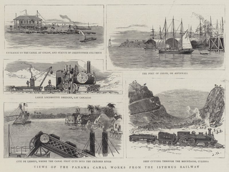 Utsikt over Panama Canal Works fra Isthmus Railway av Joseph Nash