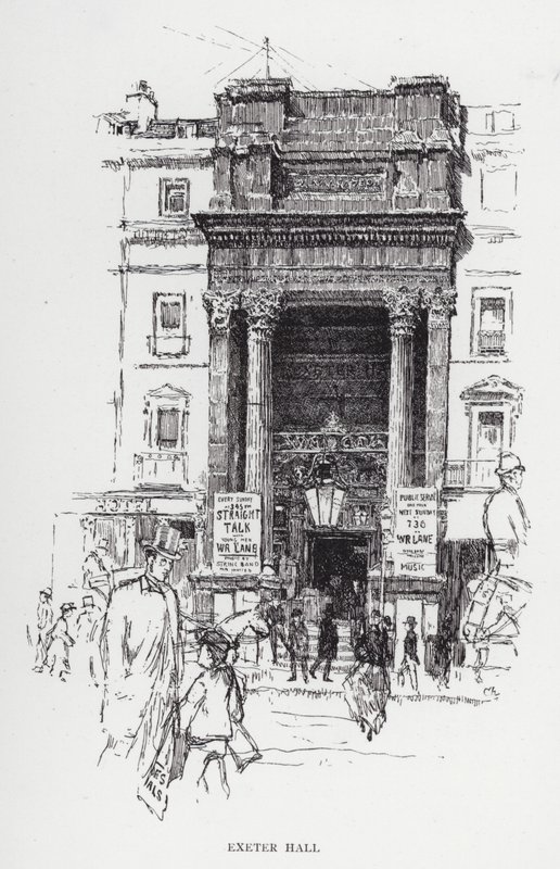 Exeter Hall (litho) av Joseph (after) Pennell
