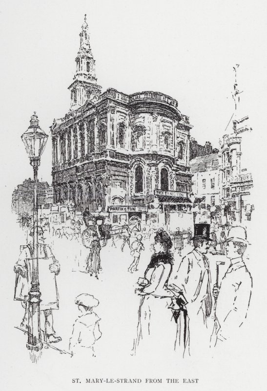 St Mary-le-Strand fra øst (litho) av Joseph (after) Pennell