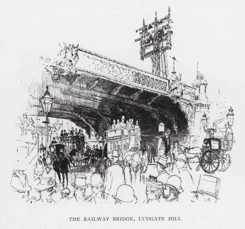 Jernbanebroen, Ludgate Hill (litho) av Joseph (after) Pennell
