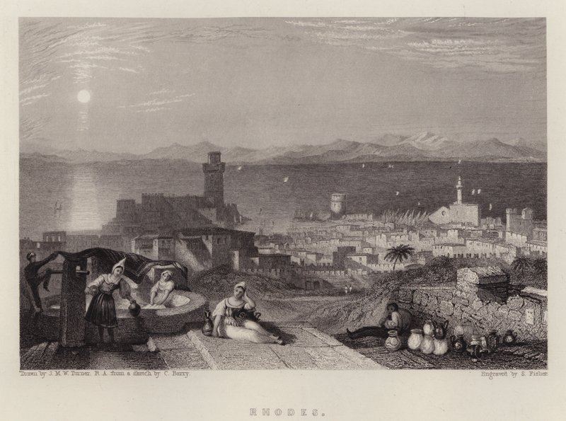 Rhodos (farge litho) av Joseph Mallord William (after) Turner