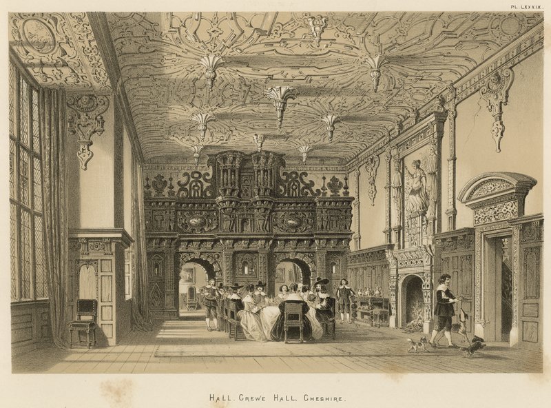 Hall, Crewe Hall, Cheshire av Joseph Nash