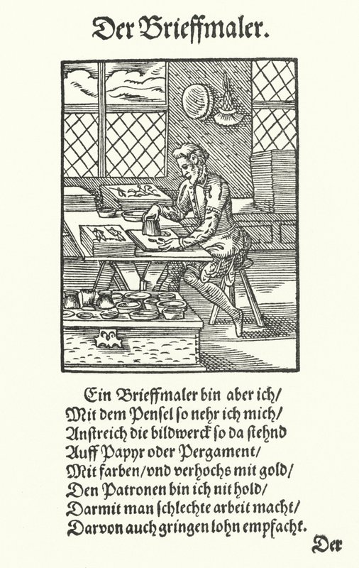The Manuscript Illuminator (gravering) av Jost (after) Amman