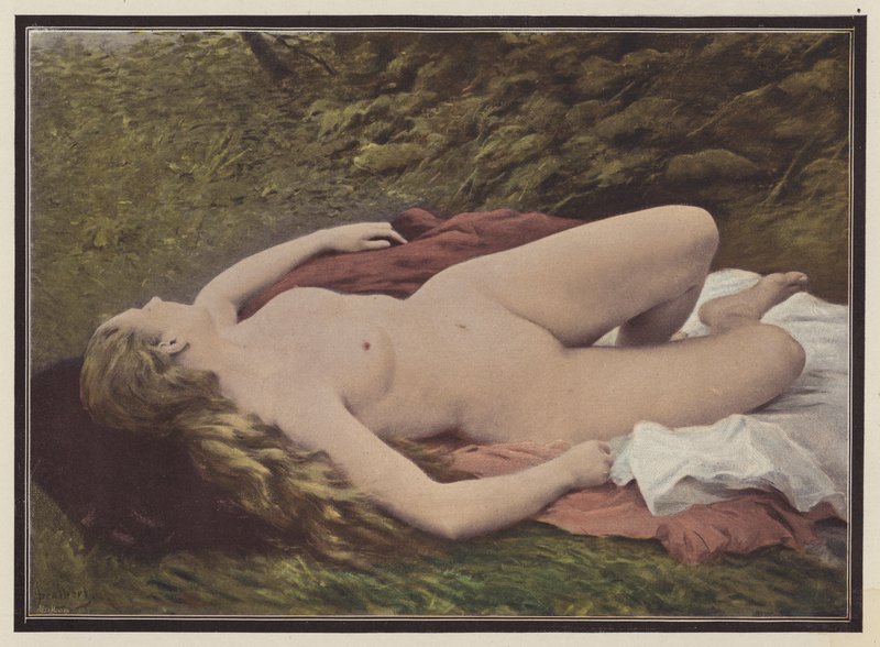 Siestaen (farge litho) av Jules (after) Scalbert