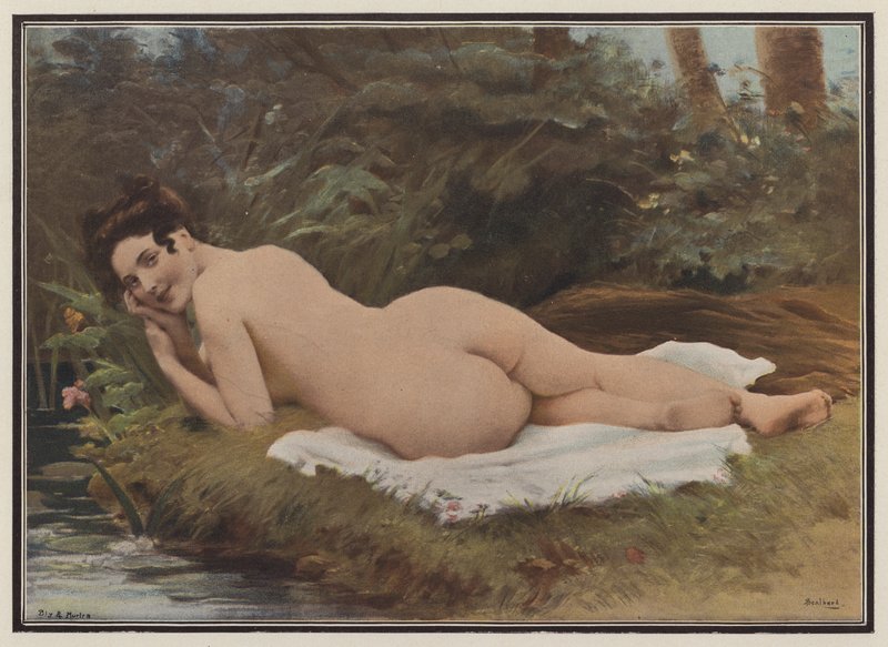 Kvinne etter badet hennes (farge litho) av Jules (after) Scalbert