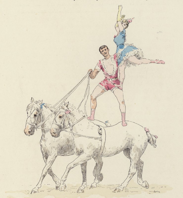 Hesteakt (farge litho) av Jules Arsene (after) Garnier