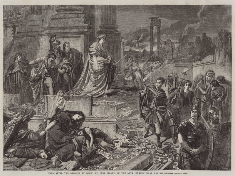 Nero etter brenningen av Roma, i den sene internasjonale utstillingen av Karl Theodor von Piloty